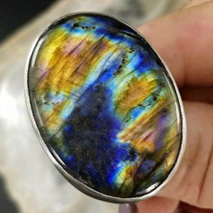 Large Spectrolite Labradorite Ring - Size 9.5 US